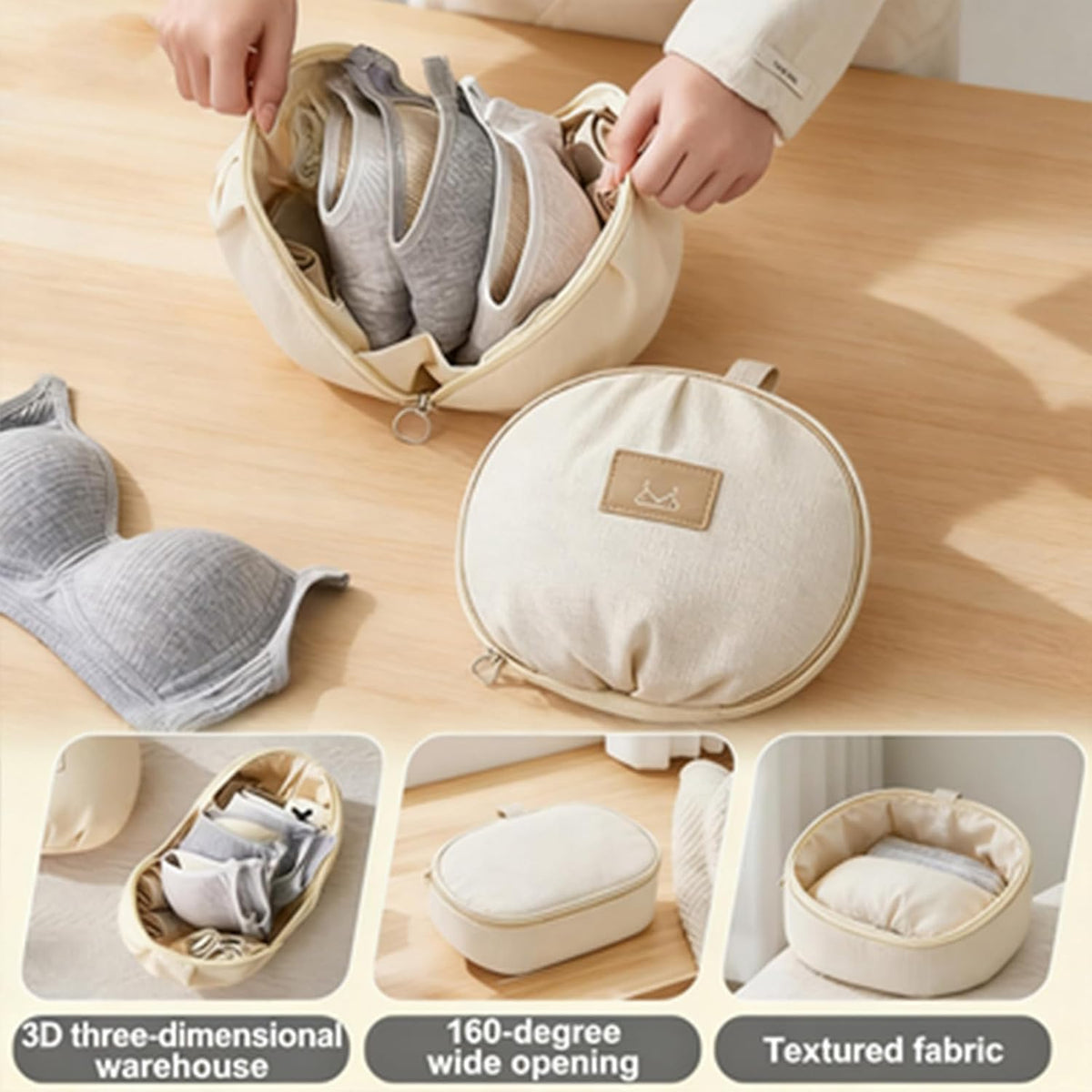 Lingerie Storage Bag Set, Travel Underwear Organizer Bag, 160° Opening Underwear Travel Bag, Multi-Compartment Luggage Organizer Storage Bag for Clothes, Bras & Accessories (2pcs-Pink)
