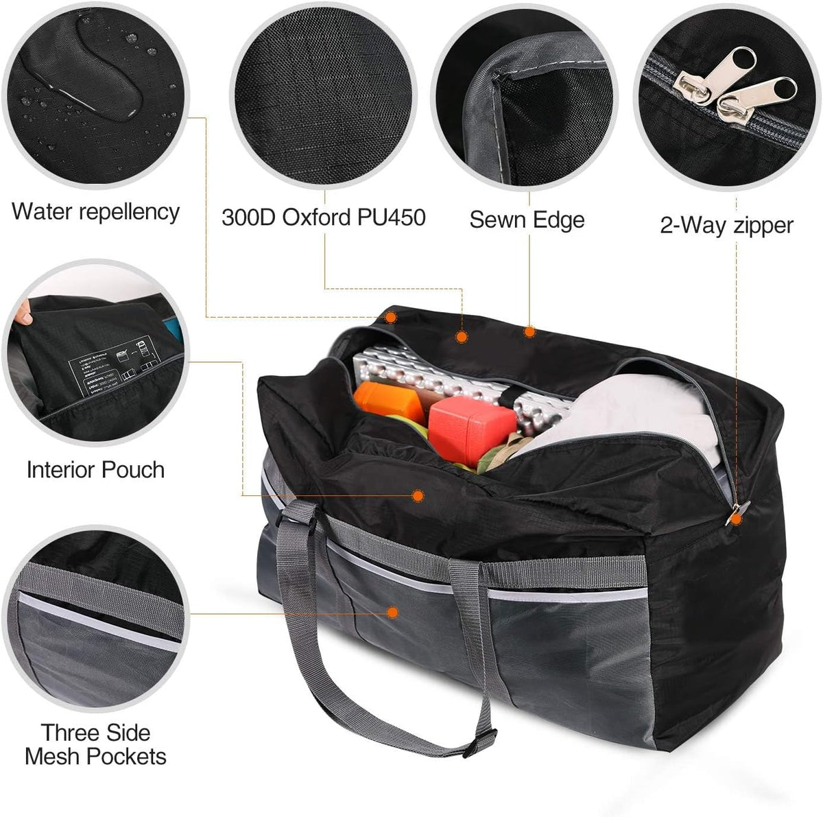 Foldable Travel Bag, Large Sports Bag, 75L/96L/100L, Lightweight Waterproof Tote Bag