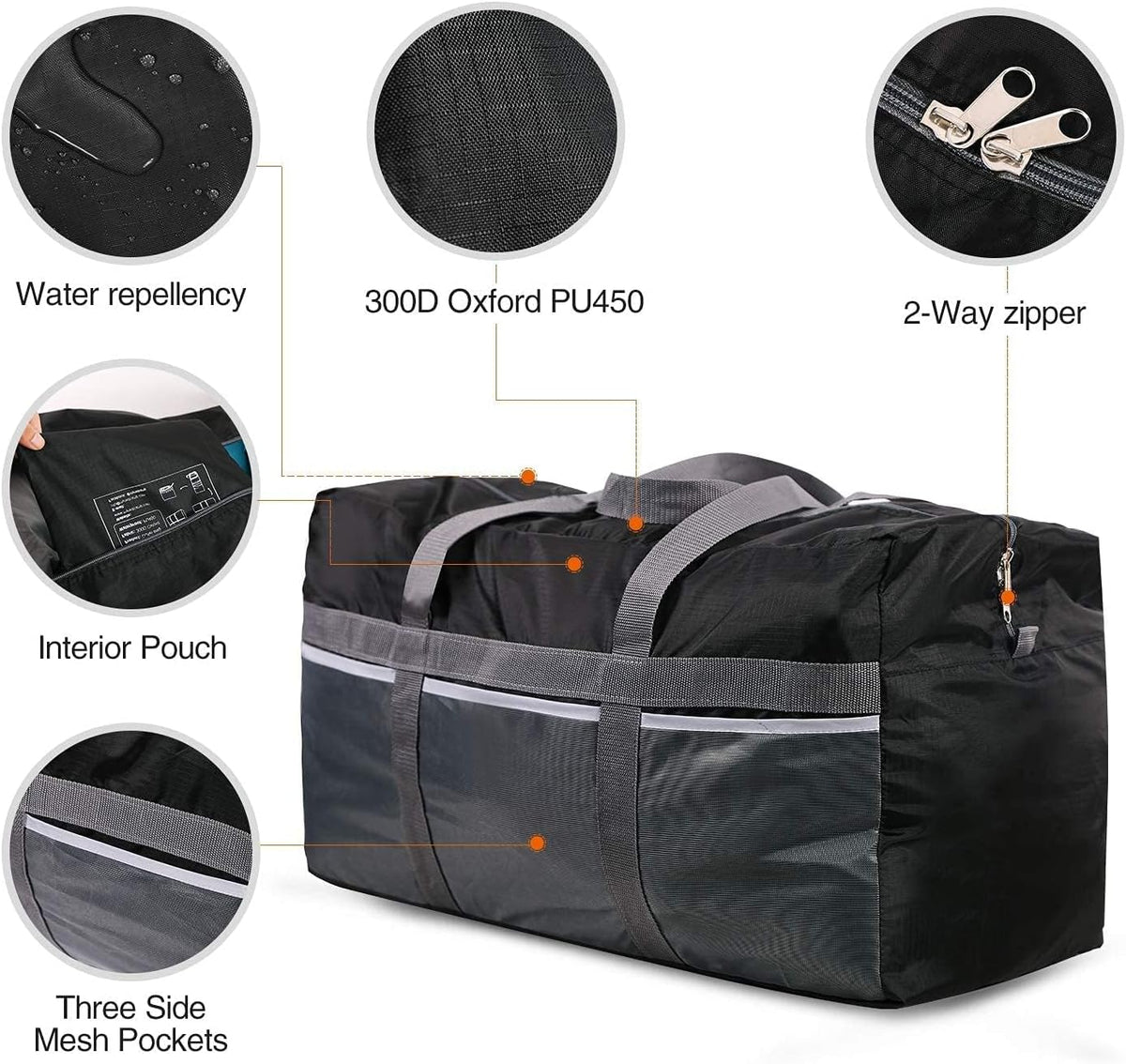 Foldable Travel Bag, Large Sports Bag, 75L/96L/100L, Lightweight Waterproof Tote Bag