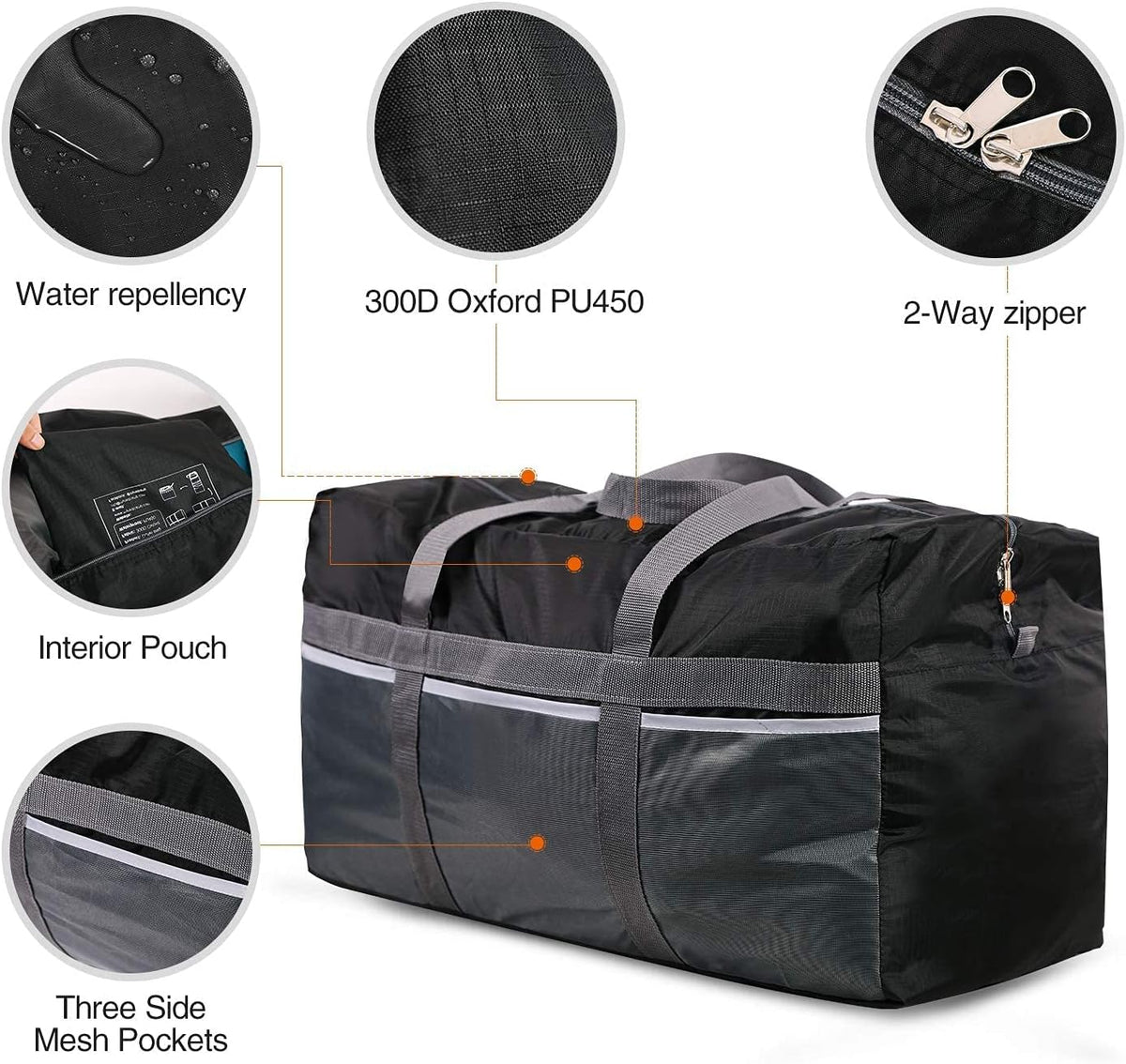 Foldable Travel Bag, Large Sports Bag, 75L/96L/100L, Lightweight Waterproof Tote Bag