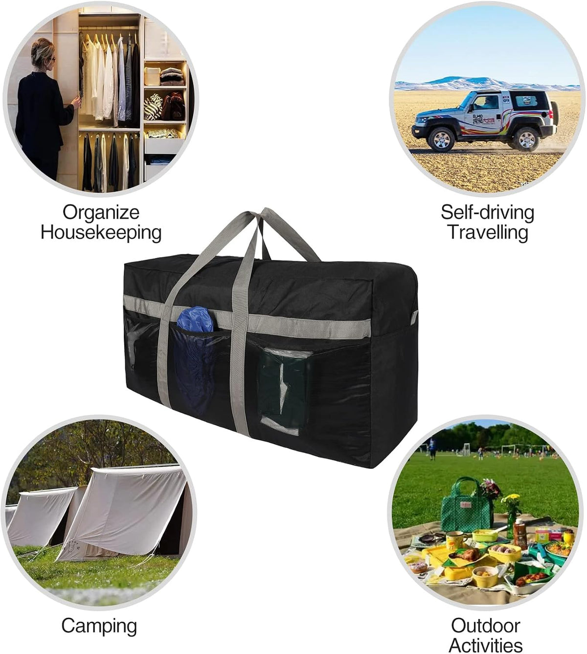 Foldable Travel Bag, Large Sports Bag, 75L/96L/100L, Lightweight Waterproof Tote Bag