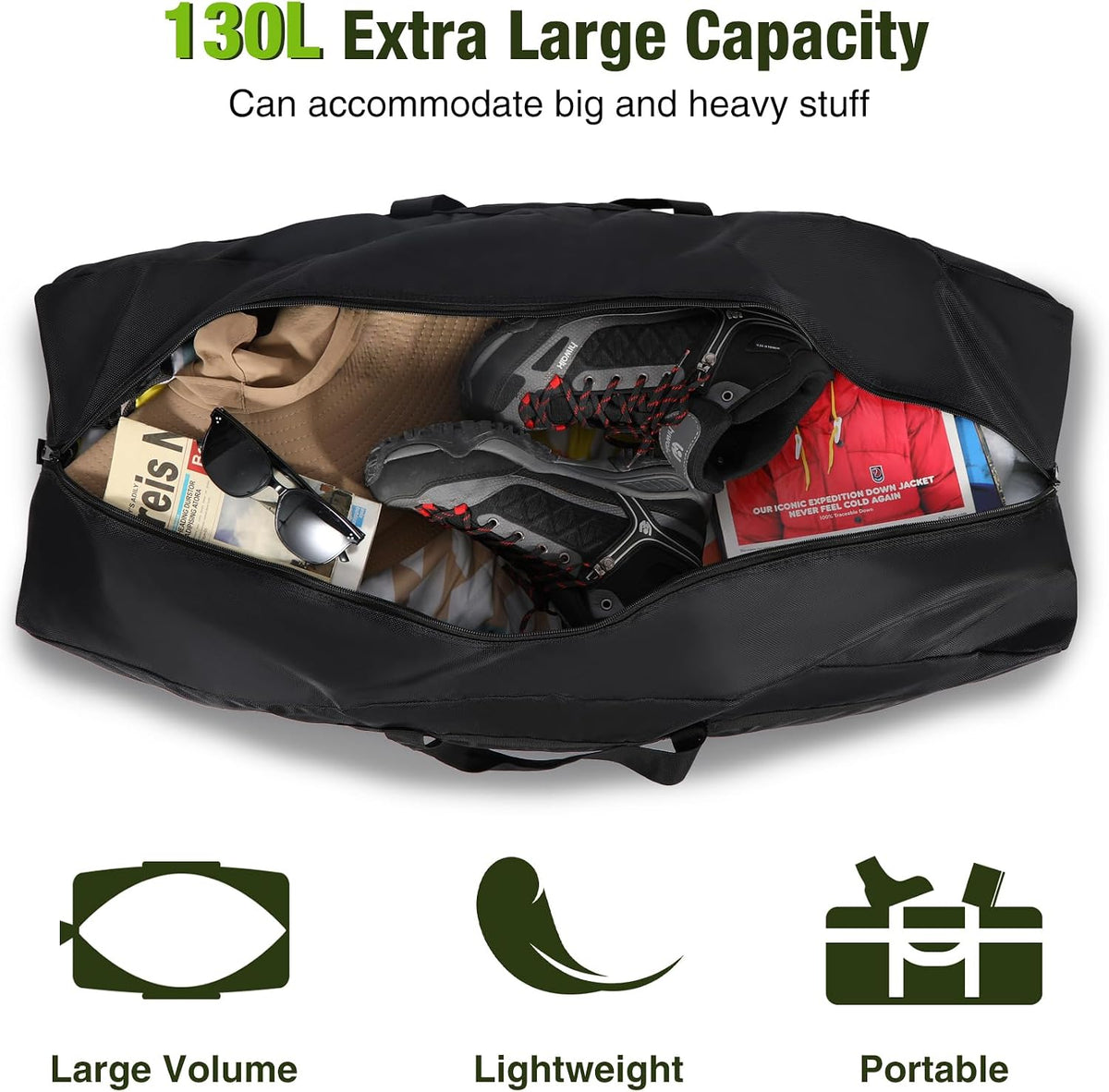 Foldable Travel Bag, Large Sports Bag, 75L/96L/100L, Lightweight Waterproof Tote Bag