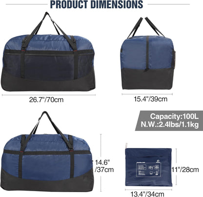 Foldable Travel Bag, Large Sports Bag, 75L/96L/100L, Lightweight Waterproof Tote Bag