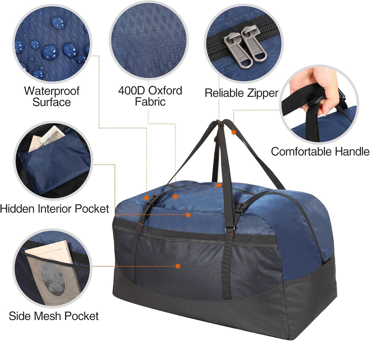 Foldable Travel Bag, Large Sports Bag, 75L/96L/100L, Lightweight Waterproof Tote Bag