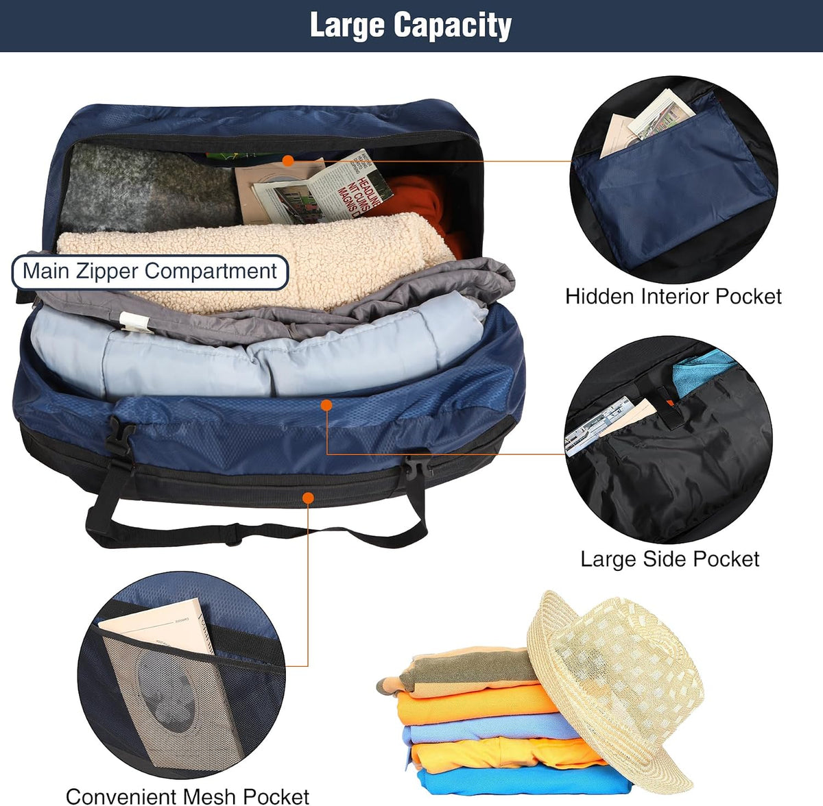 Foldable Travel Bag, Large Sports Bag, 75L/96L/100L, Lightweight Waterproof Tote Bag