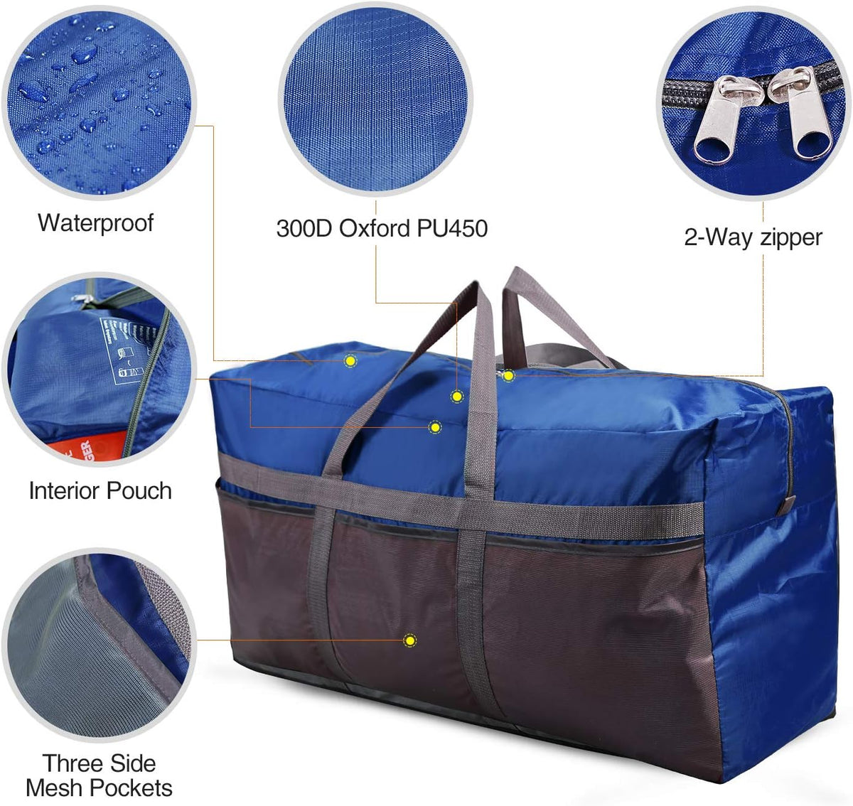 Foldable Travel Bag, Large Sports Bag, 75L/96L/100L, Lightweight Waterproof Tote Bag