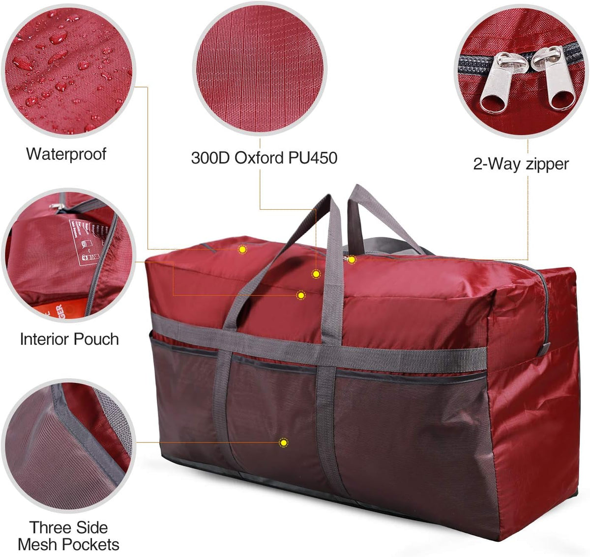 Foldable Travel Bag, Large Sports Bag, 75L/96L/100L, Lightweight Waterproof Tote Bag