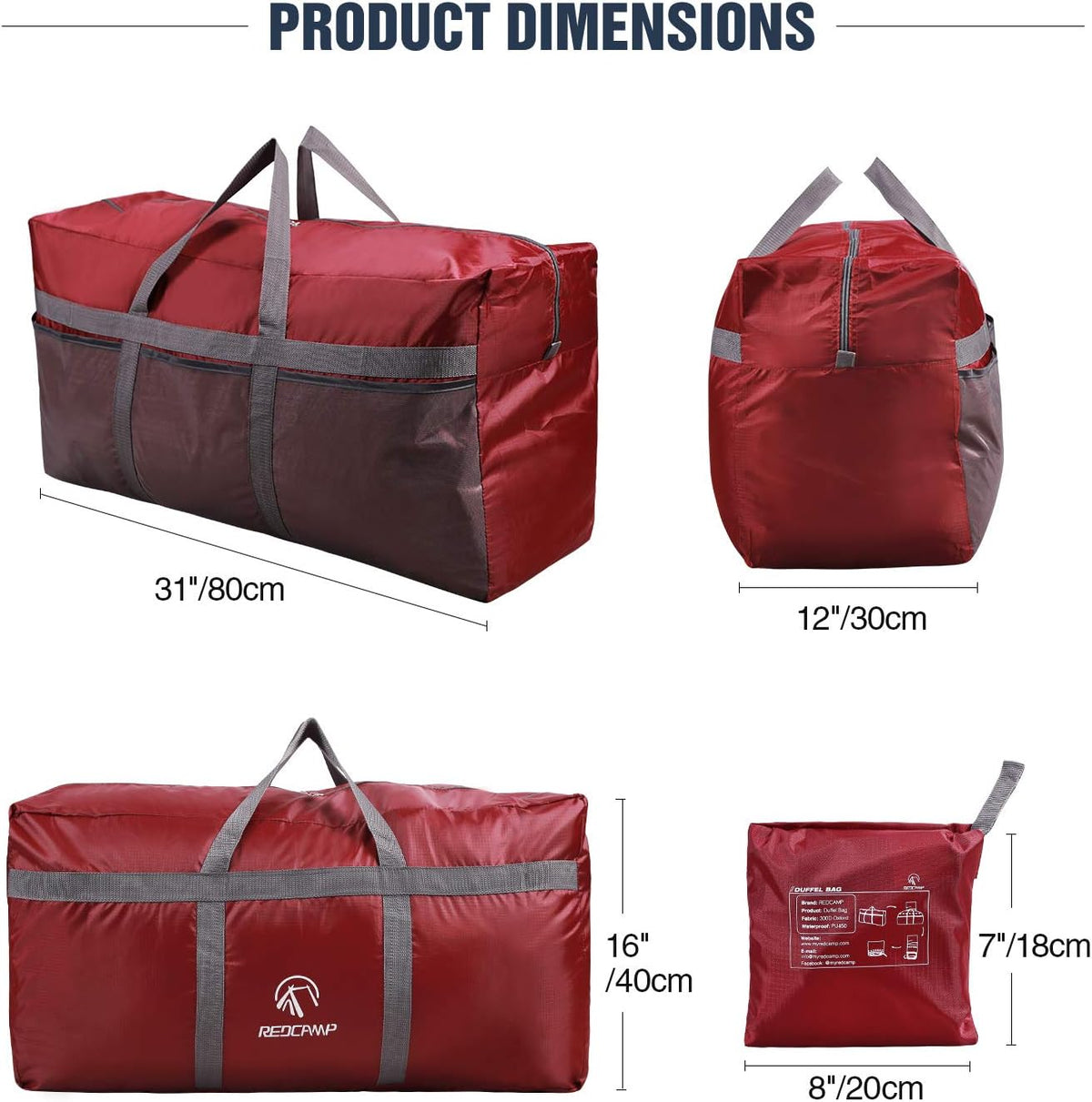Foldable Travel Bag, Large Sports Bag, 75L/96L/100L, Lightweight Waterproof Tote Bag