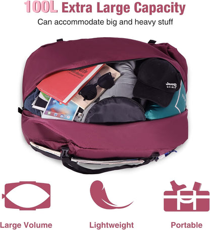 Foldable Travel Bag, Large Sports Bag, 75L/96L/100L, Lightweight Waterproof Tote Bag