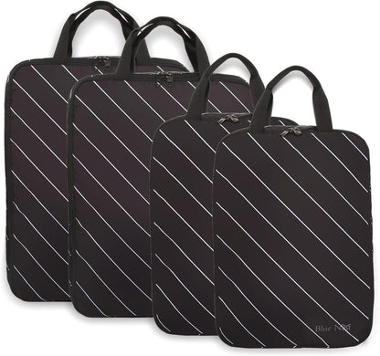 4 Set Striped Packing Cubes, Water-Repellent Travel Luggage Organizer Bags | Packing Organizer: 3-sided double zipper, striped polyester, inner zip pocket&mesh divider, carry handle for travel clothes
