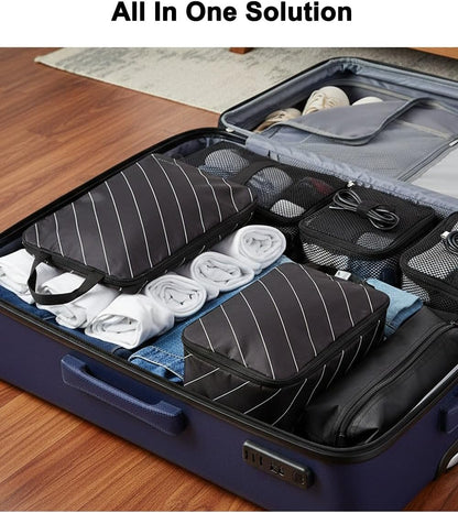 4 Set Striped Packing Cubes, Water-Repellent Travel Luggage Organizer Bags | Packing Organizer: 3-sided double zipper, striped polyester, inner zip pocket&mesh divider, carry handle for travel clothes