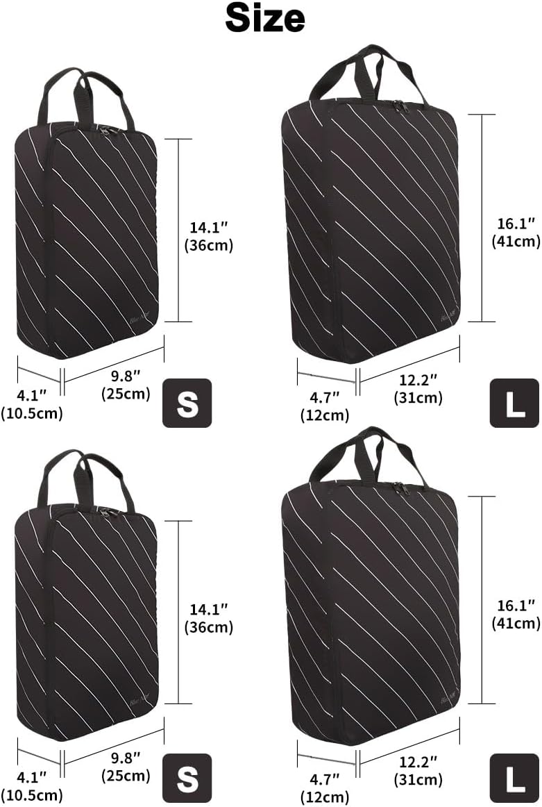 4 Set Striped Packing Cubes, Water-Repellent Travel Luggage Organizer Bags | Packing Organizer: 3-sided double zipper, striped polyester, inner zip pocket&mesh divider, carry handle for travel clothes