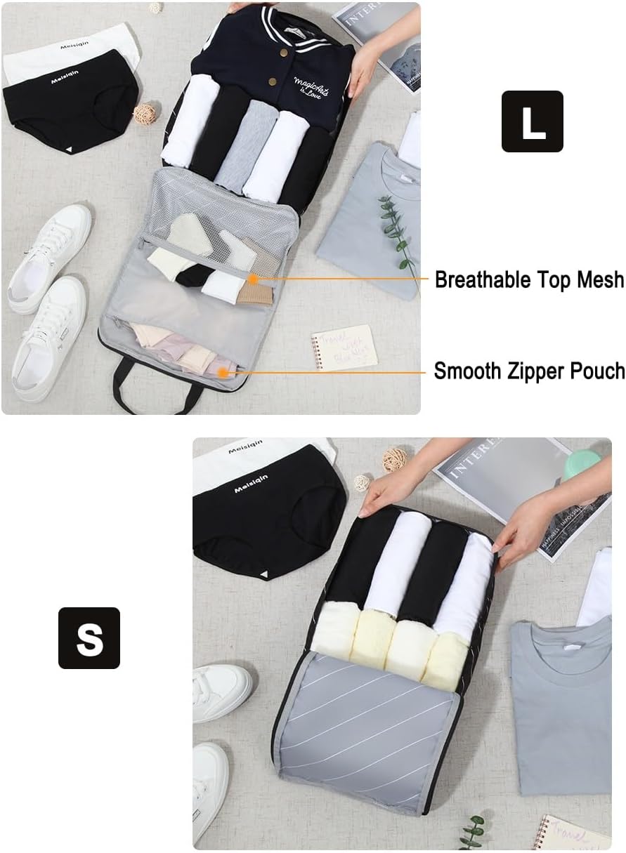 4 Set Striped Packing Cubes, Water-Repellent Travel Luggage Organizer Bags | Packing Organizer: 3-sided double zipper, striped polyester, inner zip pocket&mesh divider, carry handle for travel clothes