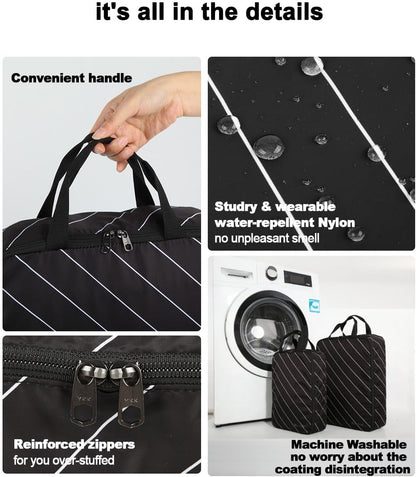 4 Set Striped Packing Cubes, Water-Repellent Travel Luggage Organizer Bags | Packing Organizer: 3-sided double zipper, striped polyester, inner zip pocket&mesh divider, carry handle for travel clothes