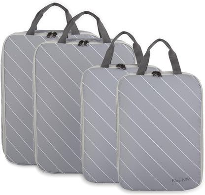4 Set Striped Packing Cubes, Water-Repellent Travel Luggage Organizer Bags | Packing Organizer: 3-sided double zipper, striped polyester, inner zip pocket&mesh divider, carry handle for travel clothes
