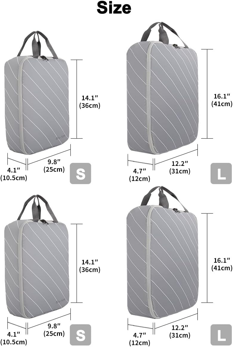 4 Set Striped Packing Cubes, Water-Repellent Travel Luggage Organizer Bags | Packing Organizer: 3-sided double zipper, striped polyester, inner zip pocket&mesh divider, carry handle for travel clothes