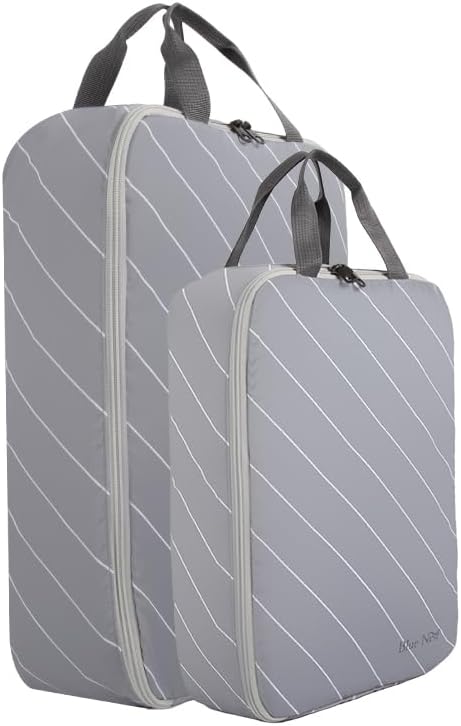 4 Set Striped Packing Cubes, Water-Repellent Travel Luggage Organizer Bags | Packing Organizer: 3-sided double zipper, striped polyester, inner zip pocket&mesh divider, carry handle for travel clothes