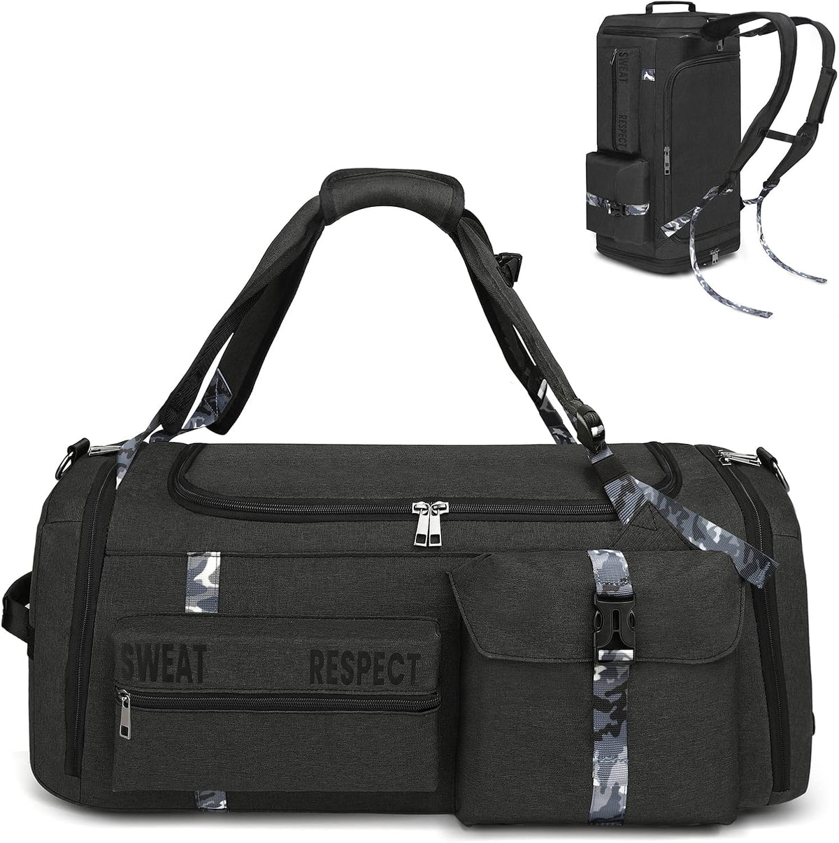 4-Way Gym Bags for Men Gym Duffle Bag Sports Duffle Bag Backpack with Shoe Compartment & Wet Pocket