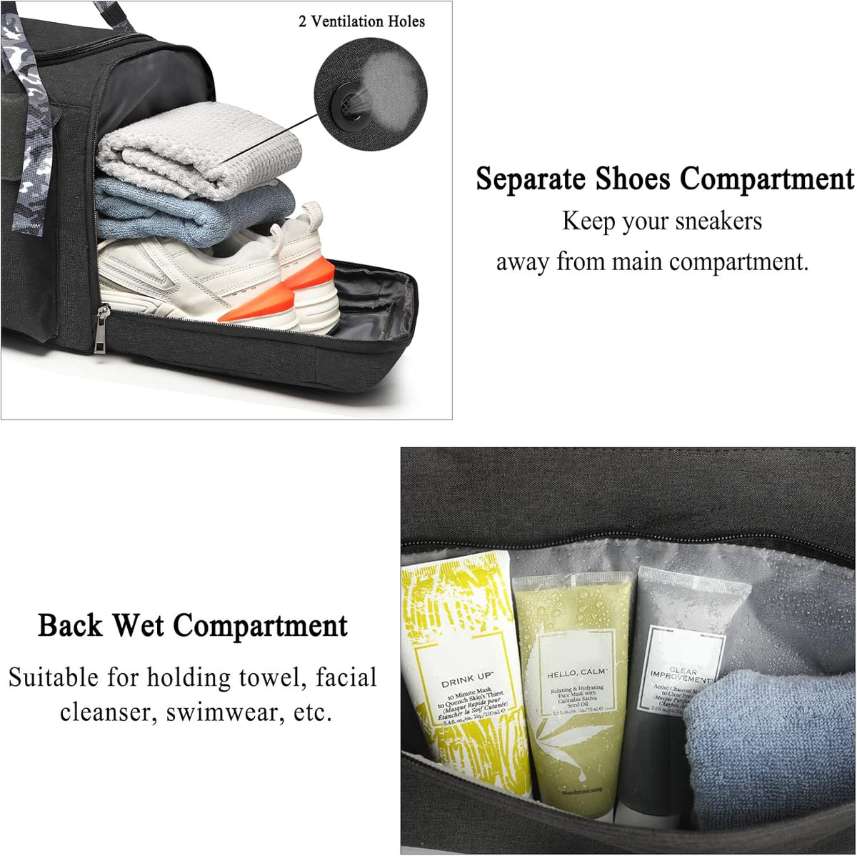 4-Way Gym Bags for Men Gym Duffle Bag Sports Duffle Bag Backpack with Shoe Compartment & Wet Pocket