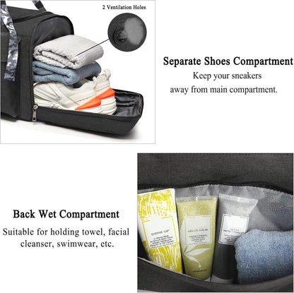 4-Way Gym Bags for Men Gym Duffle Bag Sports Duffle Bag Backpack with Shoe Compartment & Wet Pocket