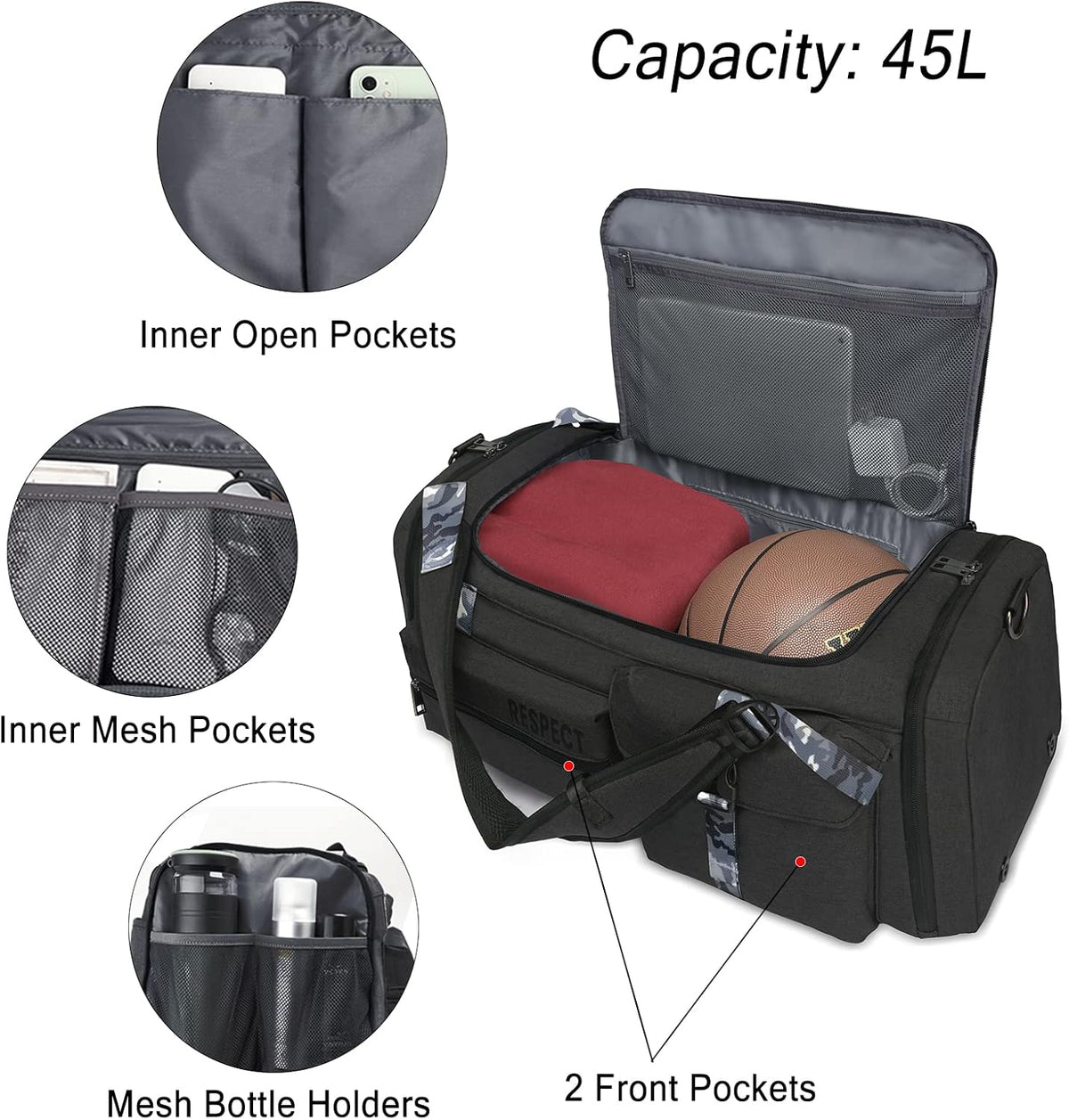 4-Way Gym Bags for Men Gym Duffle Bag Sports Duffle Bag Backpack with Shoe Compartment & Wet Pocket