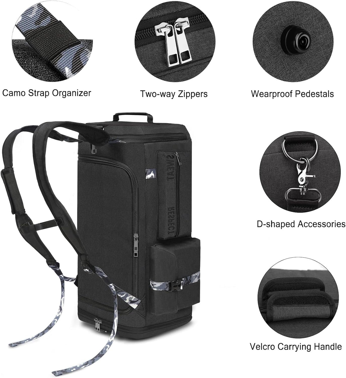 4-Way Gym Bags for Men Gym Duffle Bag Sports Duffle Bag Backpack with Shoe Compartment & Wet Pocket