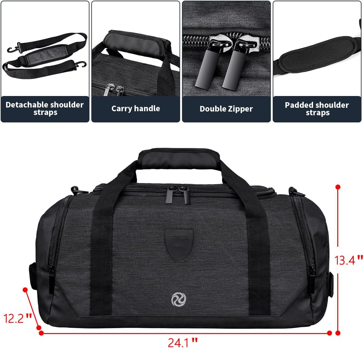 4-Way Gym Bags for Men Gym Duffle Bag Sports Duffle Bag Backpack with Shoe Compartment & Wet Pocket