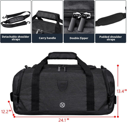 4-Way Gym Bags for Men Gym Duffle Bag Sports Duffle Bag Backpack with Shoe Compartment & Wet Pocket
