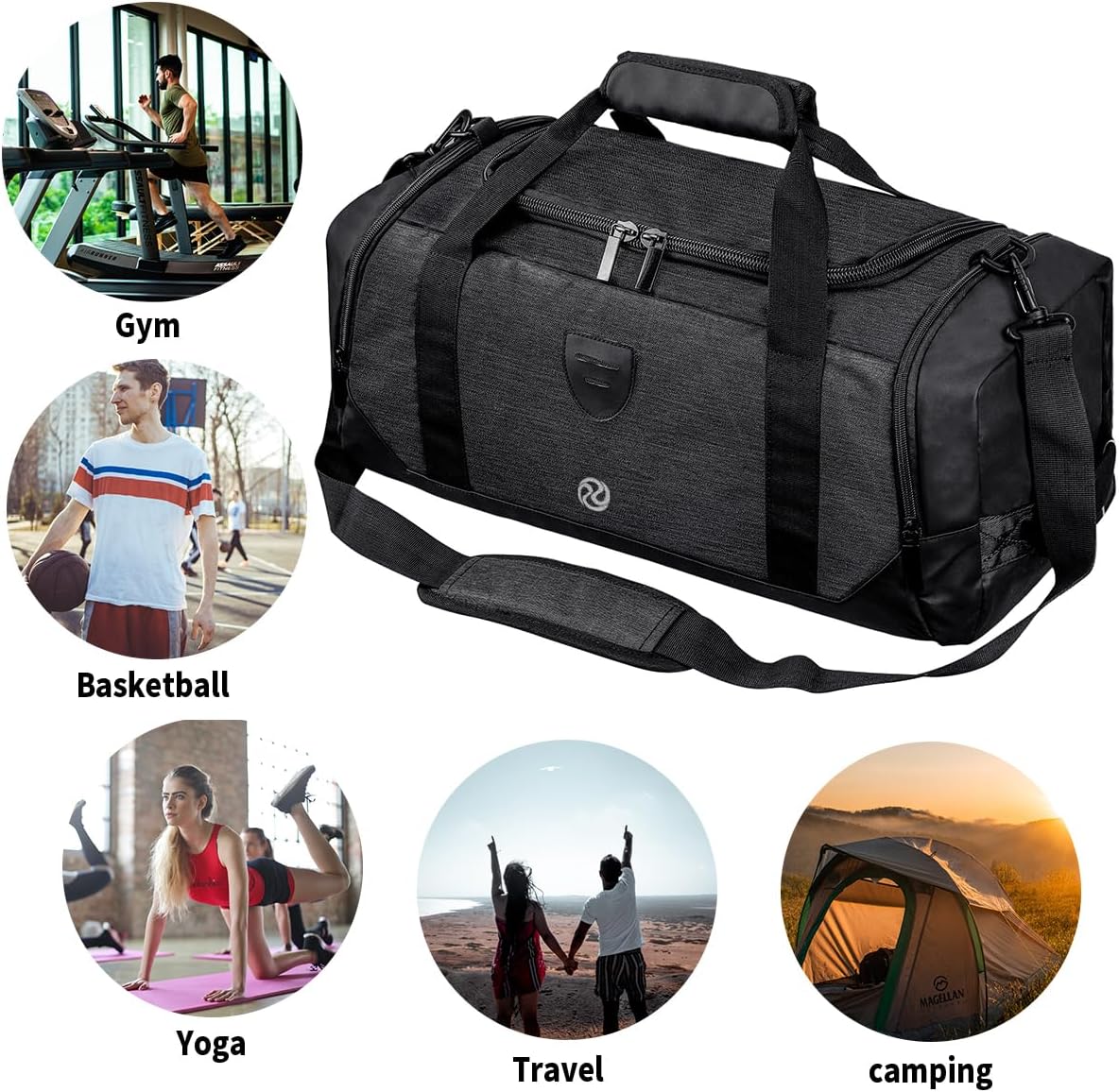 4-Way Gym Bags for Men Gym Duffle Bag Sports Duffle Bag Backpack with Shoe Compartment & Wet Pocket