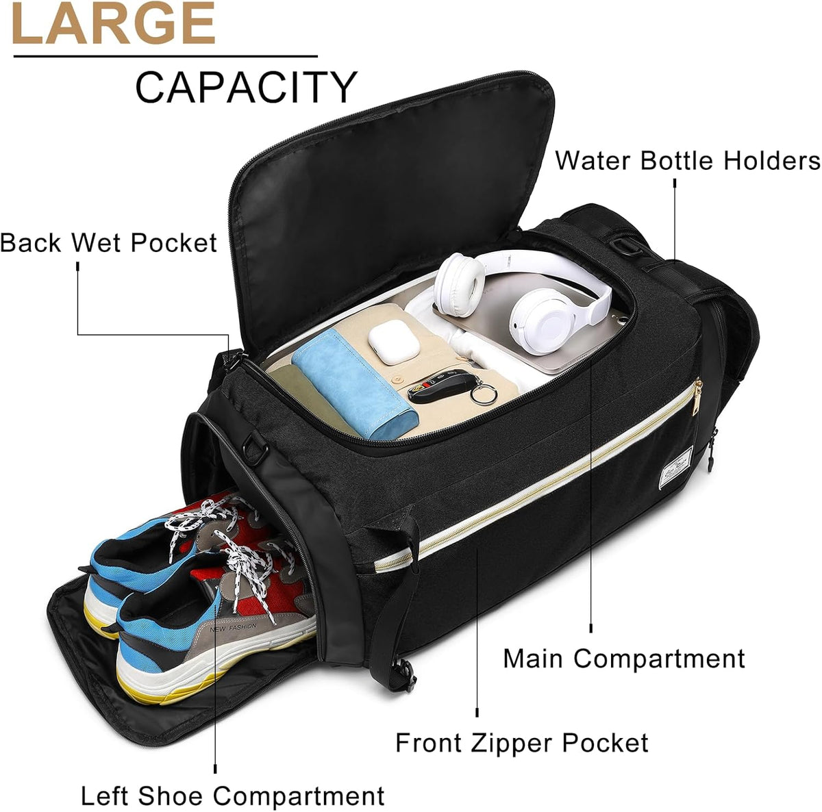 4-Way Gym Bags for Men Gym Duffle Bag Sports Duffle Bag Backpack with Shoe Compartment & Wet Pocket