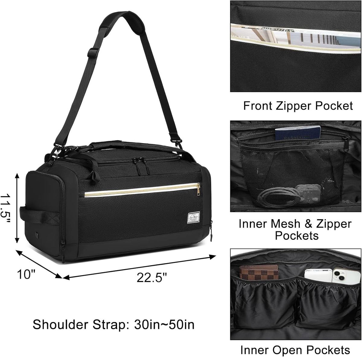 4-Way Gym Bags for Men Gym Duffle Bag Sports Duffle Bag Backpack with Shoe Compartment & Wet Pocket