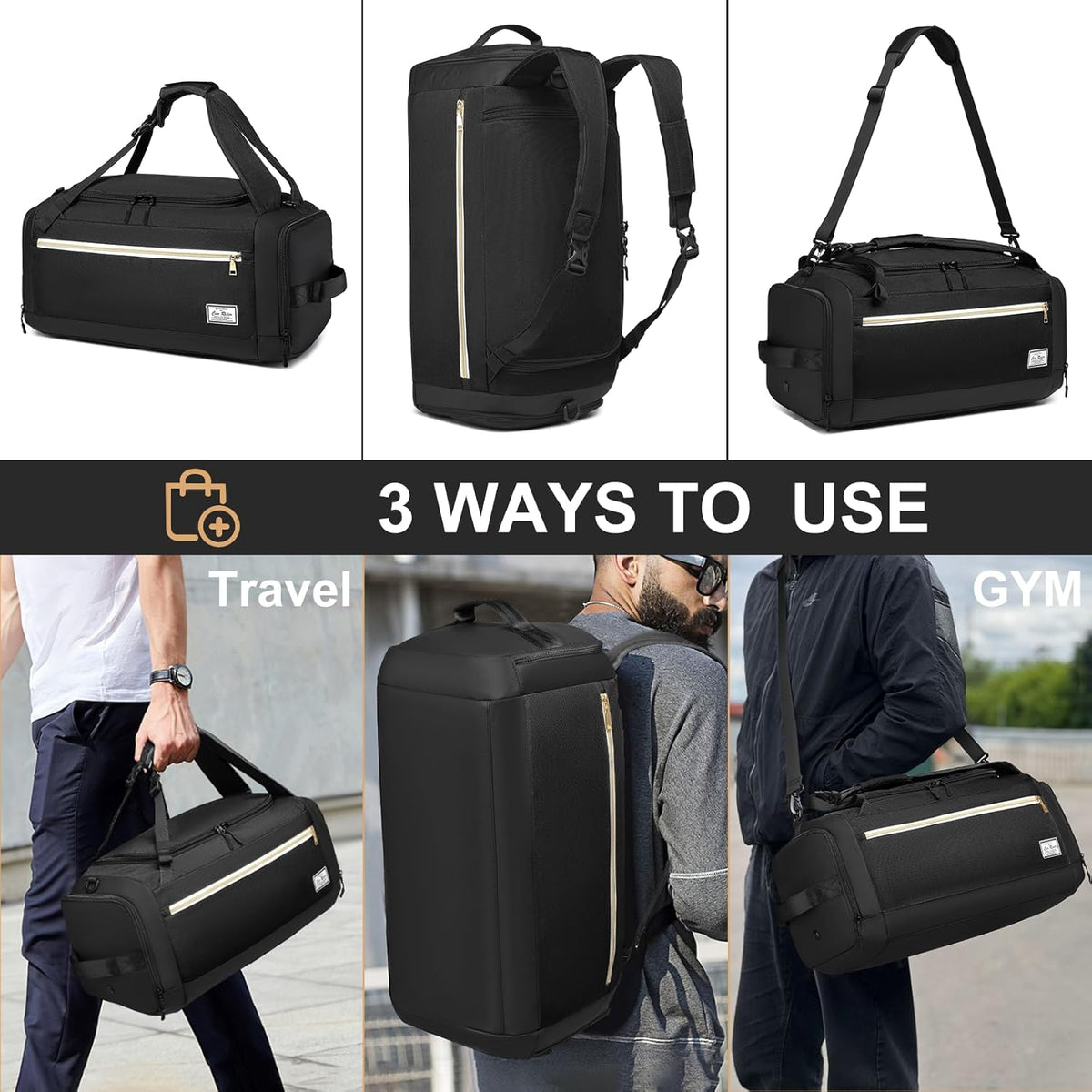 4-Way Gym Bags for Men Gym Duffle Bag Sports Duffle Bag Backpack with Shoe Compartment & Wet Pocket