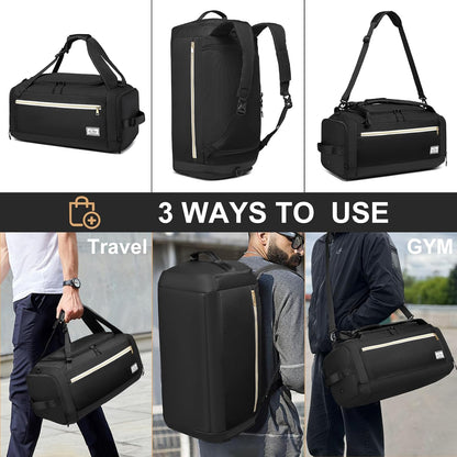 4-Way Gym Bags for Men Gym Duffle Bag Sports Duffle Bag Backpack with Shoe Compartment & Wet Pocket