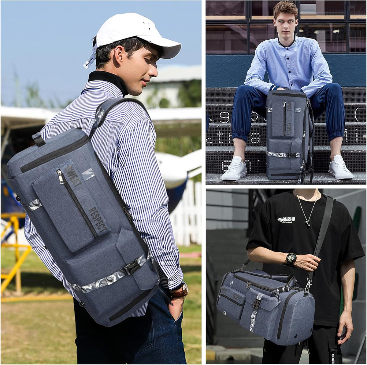 4-Way Gym Bags for Men Gym Duffle Bag Sports Duffle Bag Backpack with Shoe Compartment & Wet Pocket