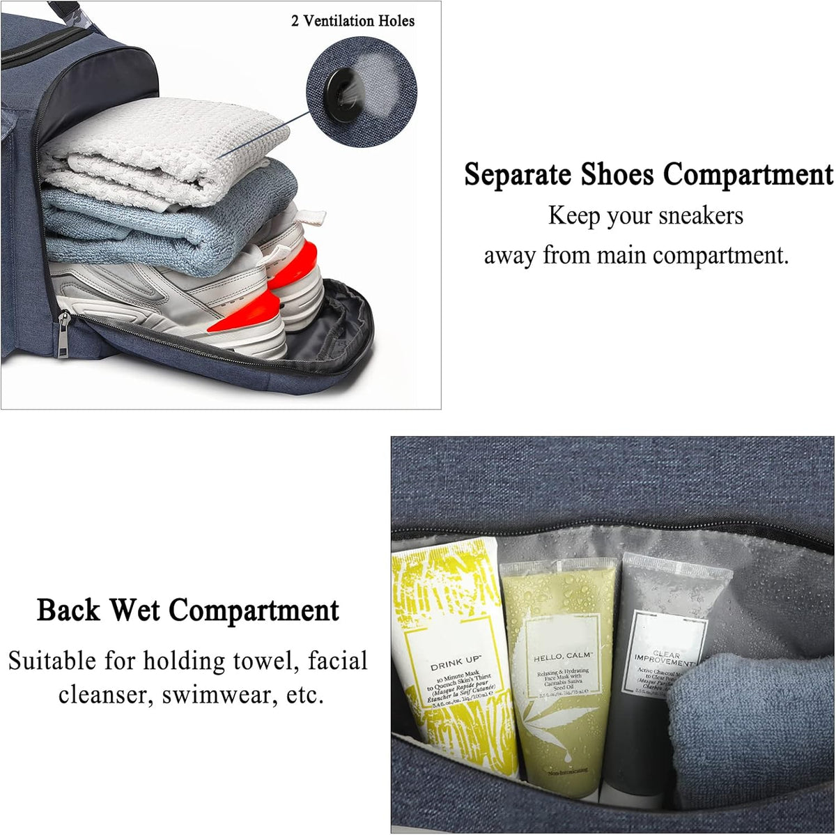 4-Way Gym Bags for Men Gym Duffle Bag Sports Duffle Bag Backpack with Shoe Compartment & Wet Pocket
