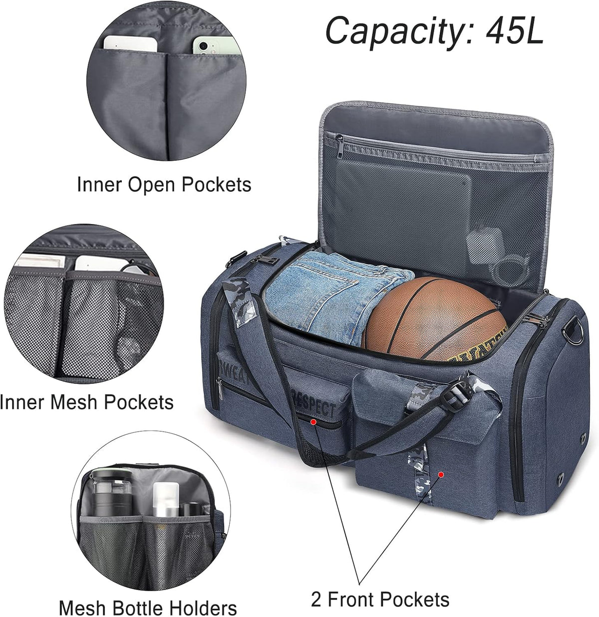 4-Way Gym Bags for Men Gym Duffle Bag Sports Duffle Bag Backpack with Shoe Compartment & Wet Pocket