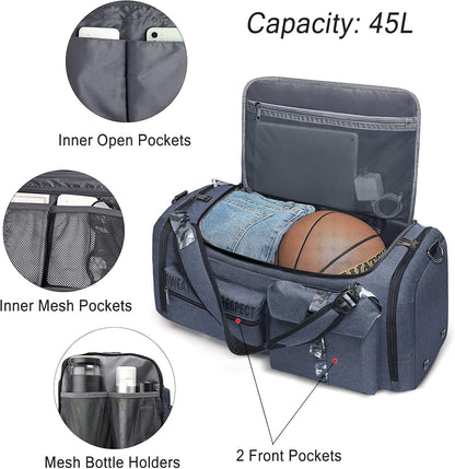 4-Way Gym Bags for Men Gym Duffle Bag Sports Duffle Bag Backpack with Shoe Compartment & Wet Pocket