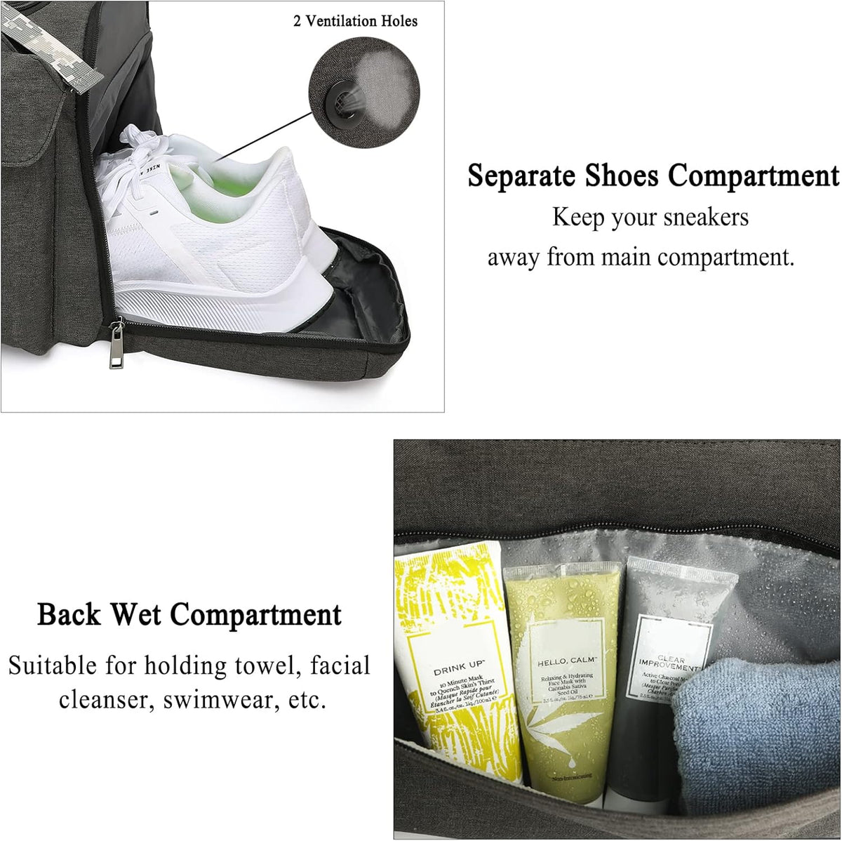 4-Way Gym Bags for Men Gym Duffle Bag Sports Duffle Bag Backpack with Shoe Compartment & Wet Pocket
