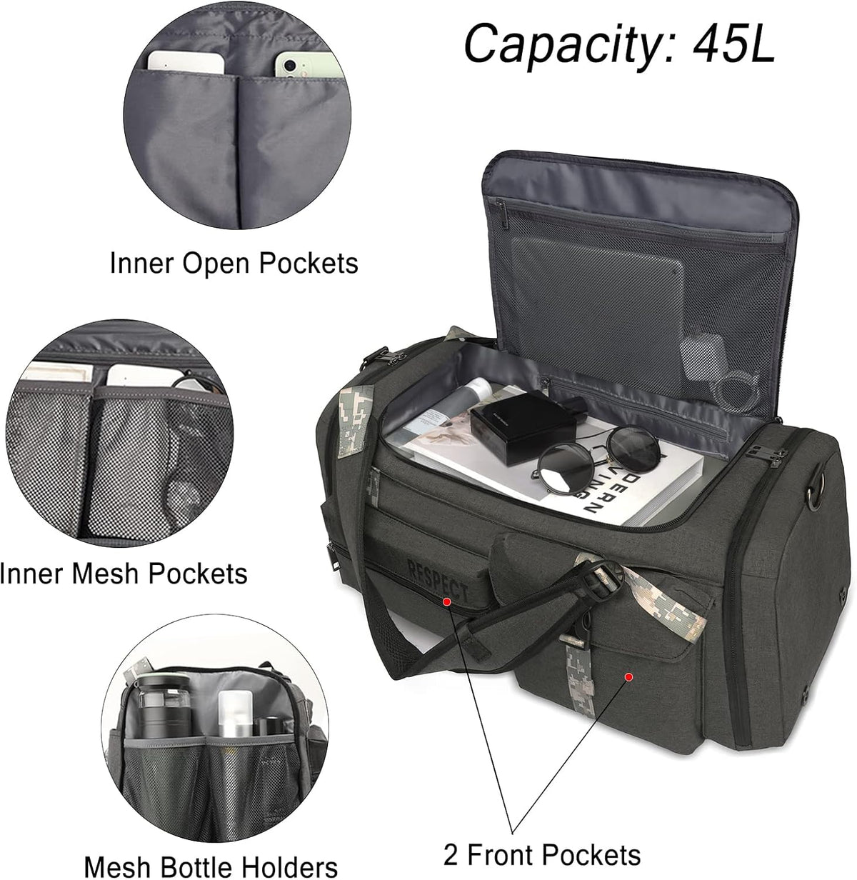 4-Way Gym Bags for Men Gym Duffle Bag Sports Duffle Bag Backpack with Shoe Compartment & Wet Pocket