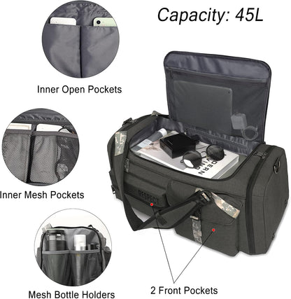 4-Way Gym Bags for Men Gym Duffle Bag Sports Duffle Bag Backpack with Shoe Compartment & Wet Pocket