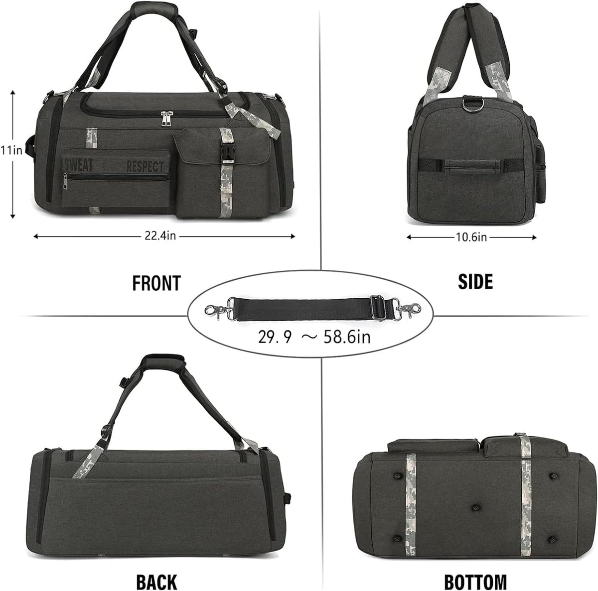 4-Way Gym Bags for Men Gym Duffle Bag Sports Duffle Bag Backpack with Shoe Compartment & Wet Pocket