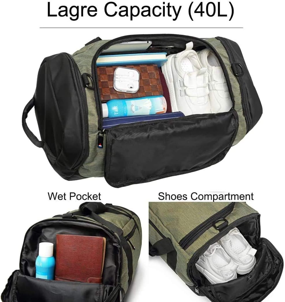 4-Way Gym Bags for Men Gym Duffle Bag Sports Duffle Bag Backpack with Shoe Compartment & Wet Pocket