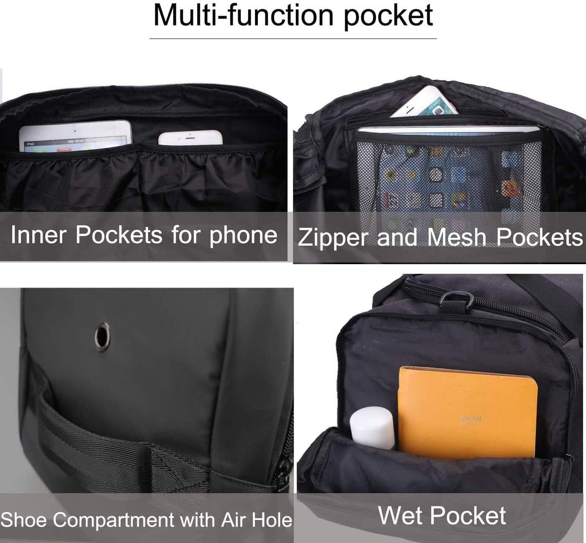 4-Way Gym Bags for Men Gym Duffle Bag Sports Duffle Bag Backpack with Shoe Compartment & Wet Pocket