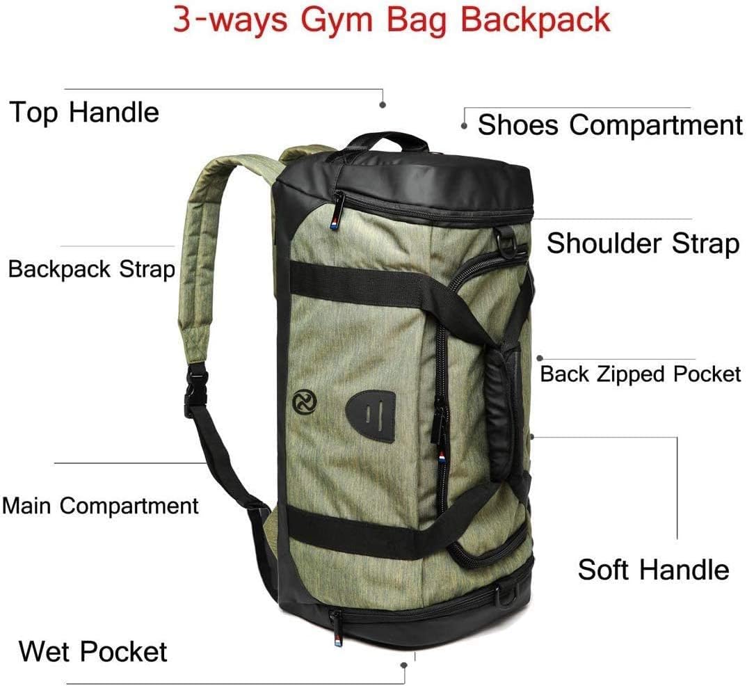 4-Way Gym Bags for Men Gym Duffle Bag Sports Duffle Bag Backpack with Shoe Compartment & Wet Pocket