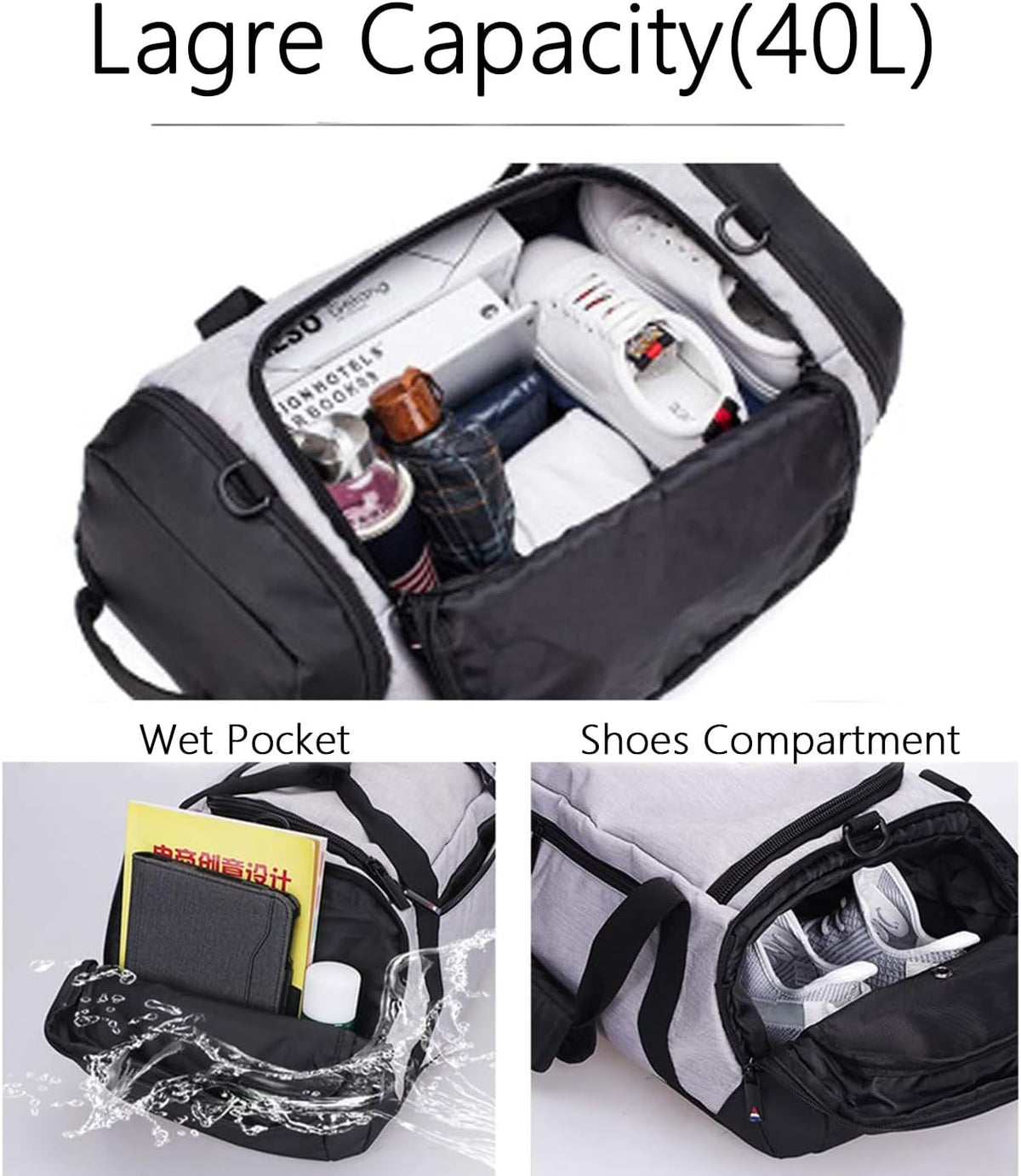 4-Way Gym Bags for Men Gym Duffle Bag Sports Duffle Bag Backpack with Shoe Compartment & Wet Pocket