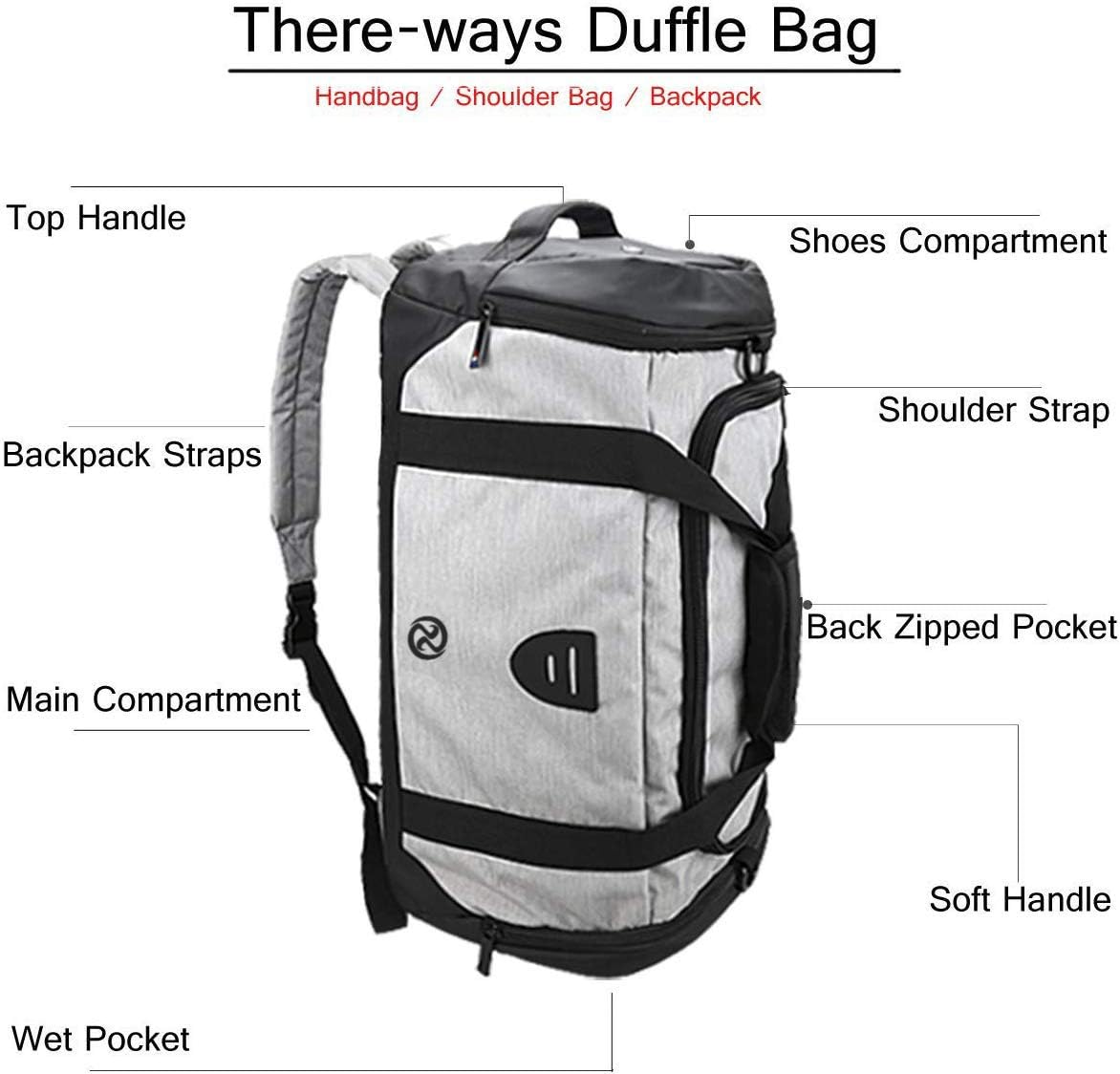 4-Way Gym Bags for Men Gym Duffle Bag Sports Duffle Bag Backpack with Shoe Compartment & Wet Pocket