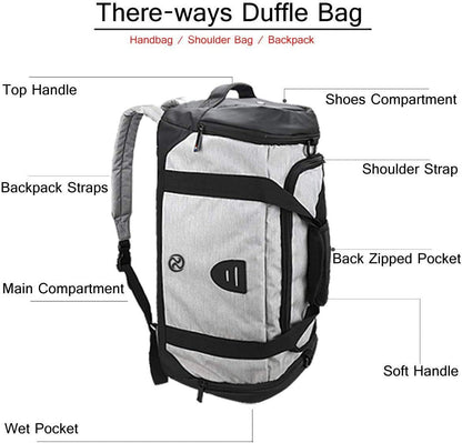 4-Way Gym Bags for Men Gym Duffle Bag Sports Duffle Bag Backpack with Shoe Compartment & Wet Pocket