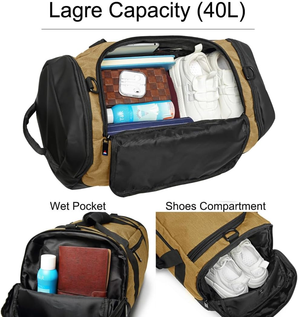 4-Way Gym Bags for Men Gym Duffle Bag Sports Duffle Bag Backpack with Shoe Compartment & Wet Pocket