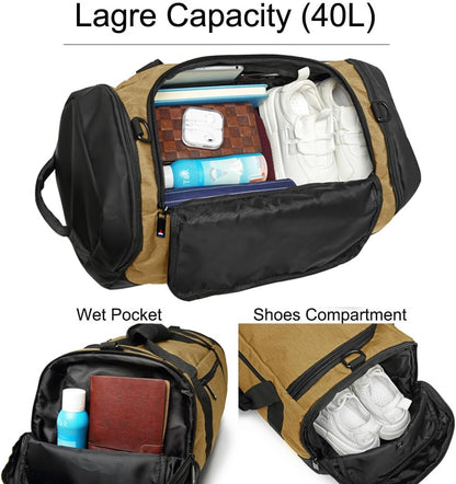 4-Way Gym Bags for Men Gym Duffle Bag Sports Duffle Bag Backpack with Shoe Compartment & Wet Pocket