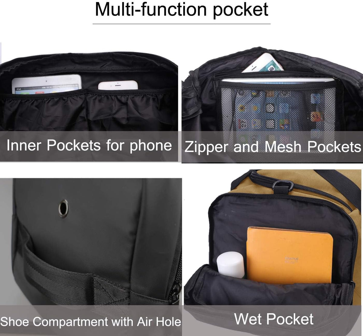 4-Way Gym Bags for Men Gym Duffle Bag Sports Duffle Bag Backpack with Shoe Compartment & Wet Pocket